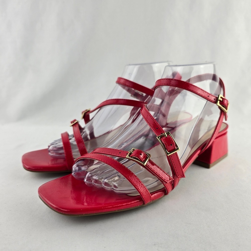 NWT Jones New York Women's Red Patent Strappy Block Heel Buckle Sandals 7.5M - Picture 5 of 16